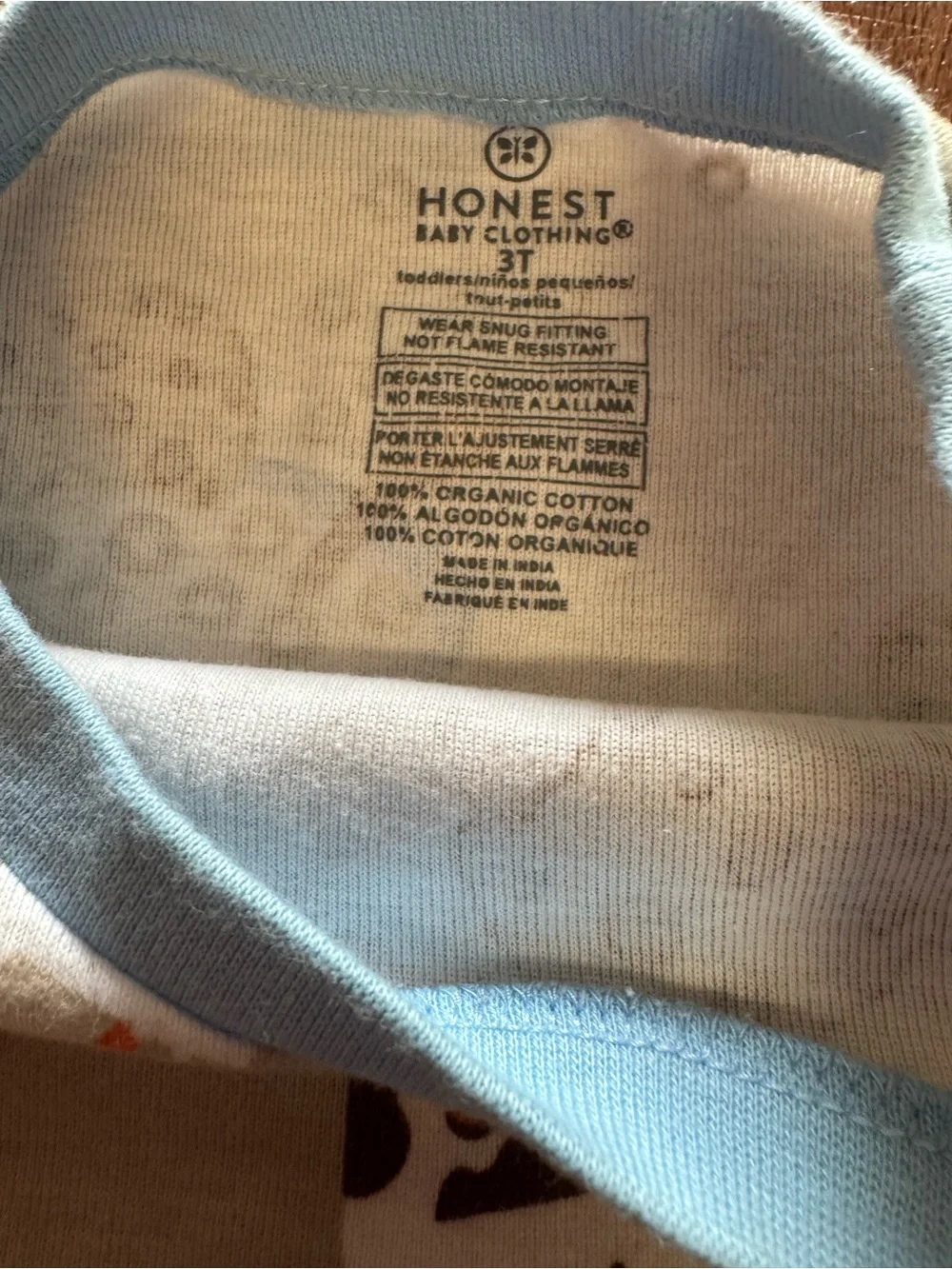 HONEST PJ’s Baby Clothing Milk & Cookies Design Size 3T